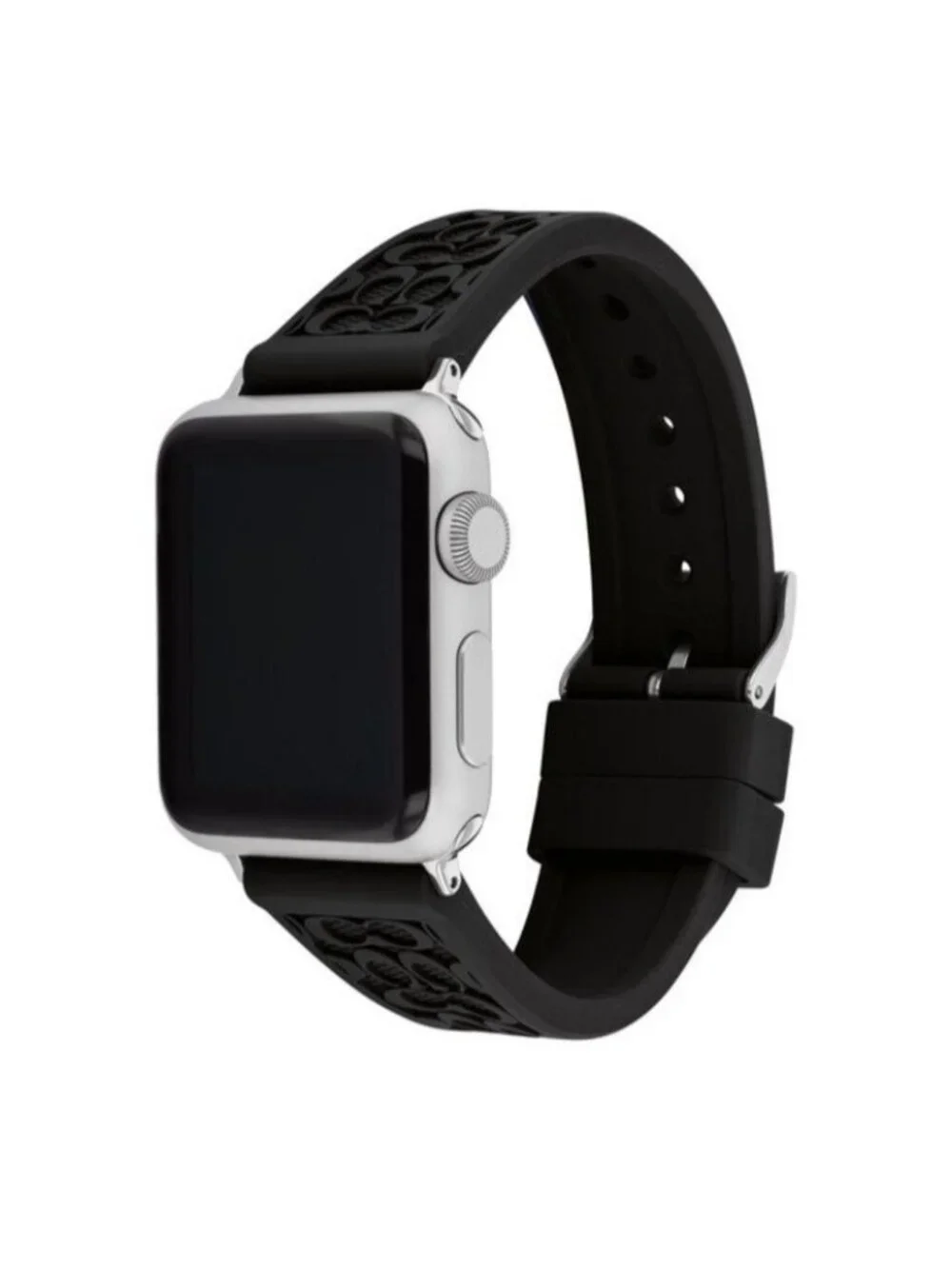 Coach Apple Watch Band 38/40/41mm Black Rubber Strap Silver Tone Buckle 14700052